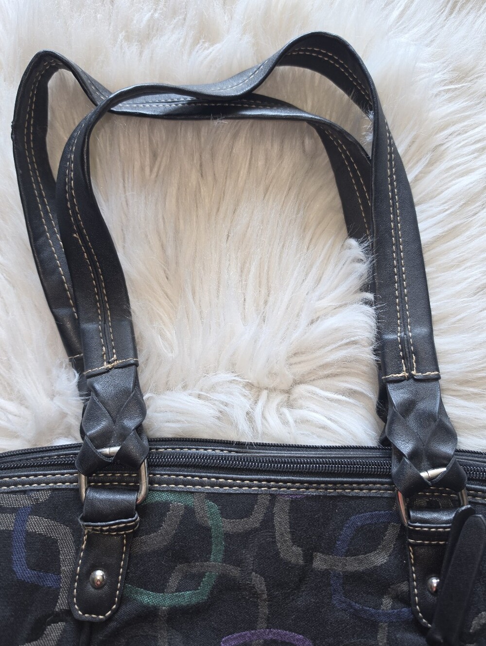 Rosetti Black Multicolor Geometric Tote Shoulder Bag Y2K Style Multi Pocket - Picture 3 of 7